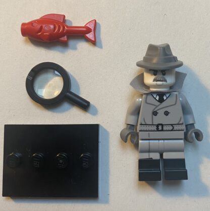 Film Noir Detective | Serie 25 | Lego Minifiguren | Stand | Roter Fisch | Lupe | Stand.